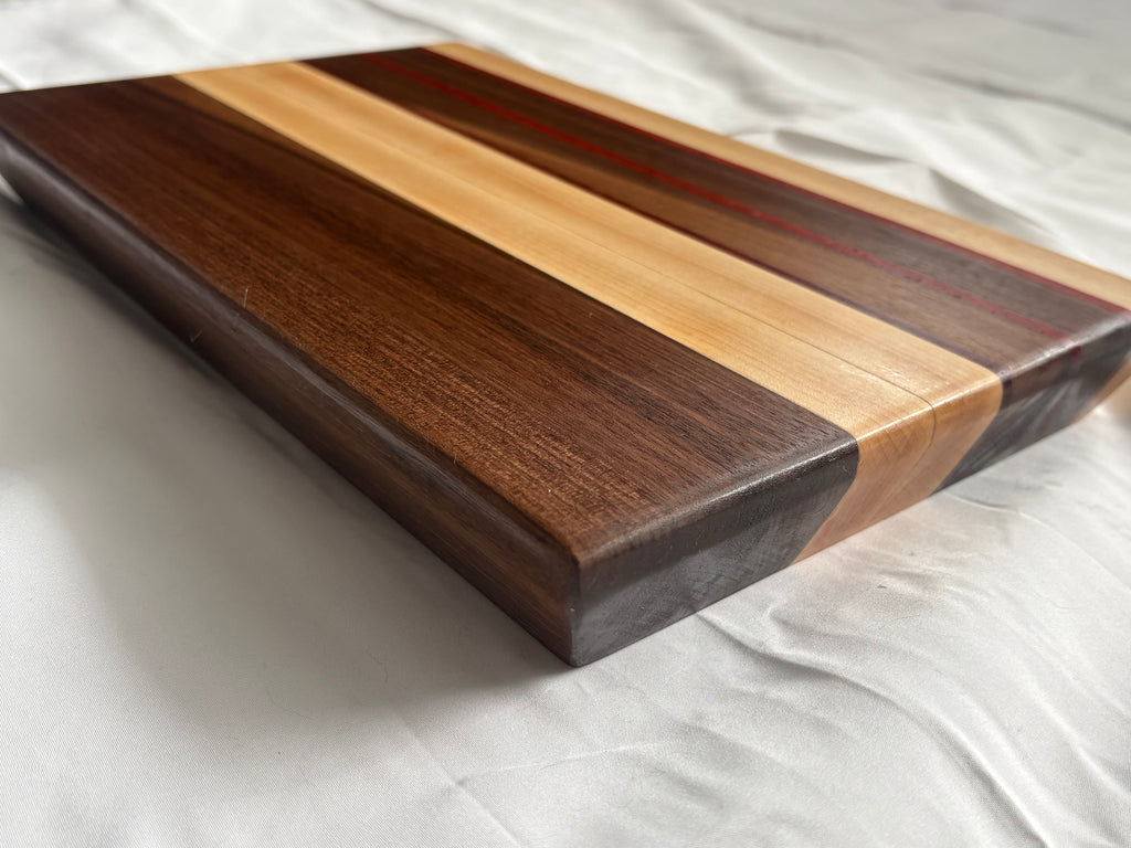 Maple & Walnut Cutting Board with Padauk Accent – Handmade Edge Grain Wood Board 8” x 13” x 1.5”