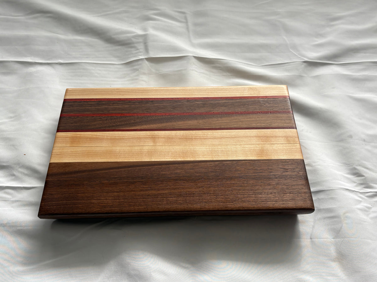 Maple & Walnut Cutting Board with Padauk Accent – Handmade Edge Grain Wood Board 8” x 13” x 1.5”