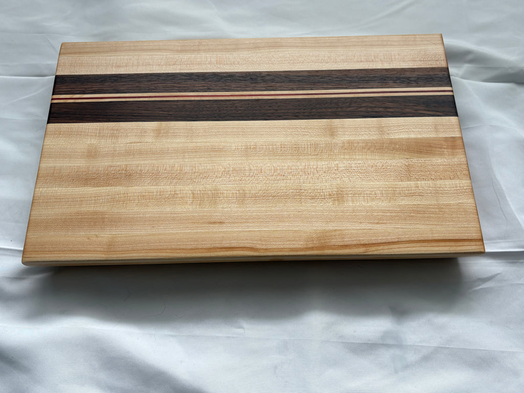 Maple & Walnut Edge Grain Cutting Board with Padauk Accent – 10” x 16” x 1.5”